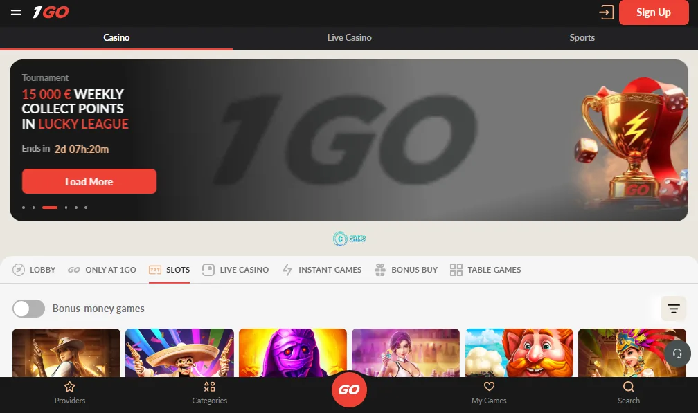Screenshot of Igo Bet's homepage