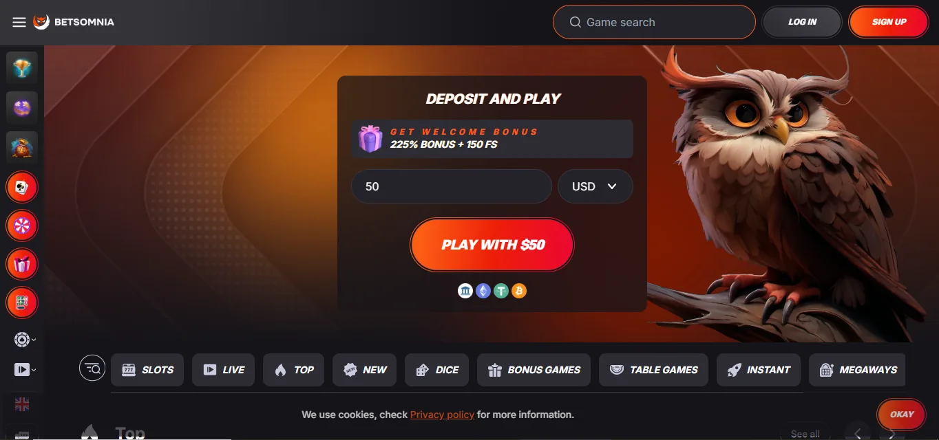 Screenshot of Betsmonia's homepage