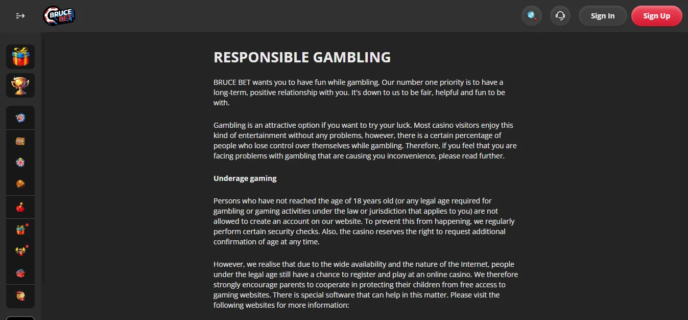 Screenshot of Bruce's responsible-gambling tools