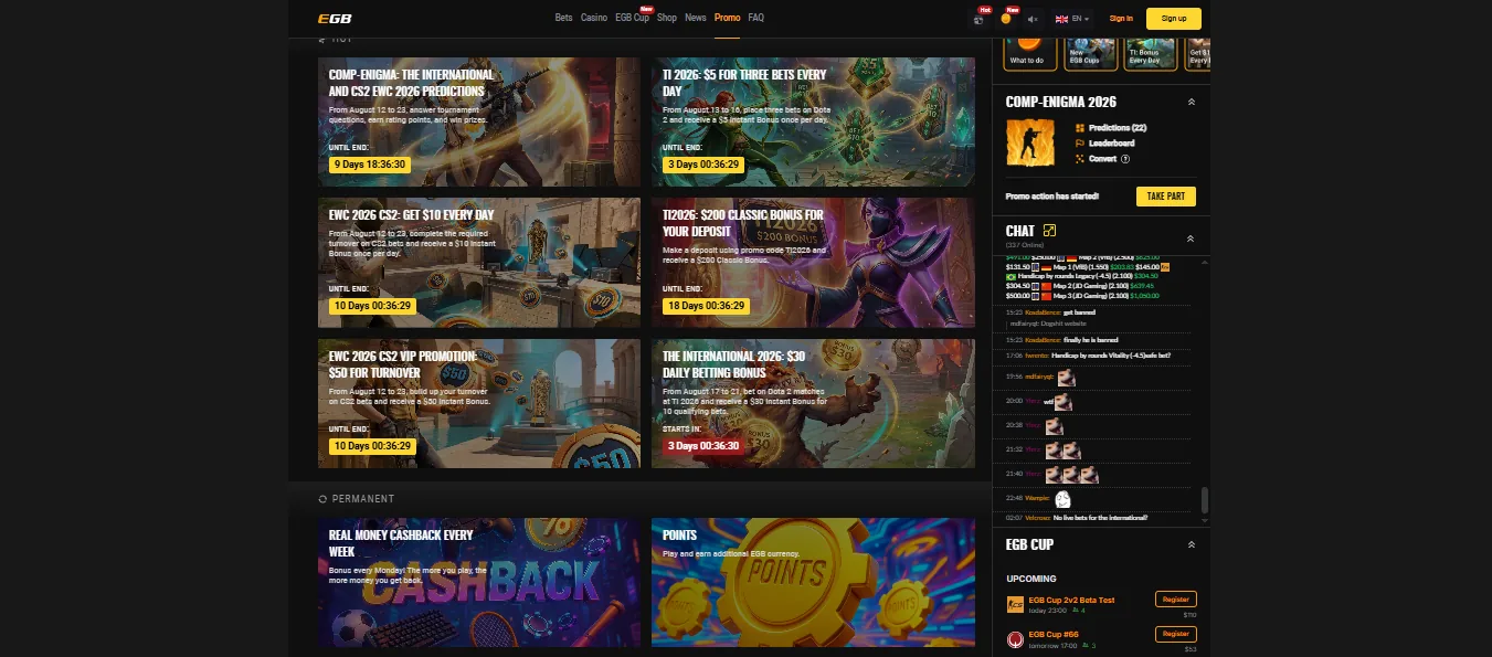 Screenshot of Egaming Bets's welcome bonus offer