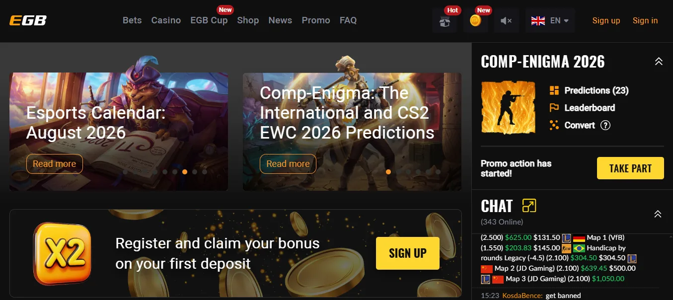 Screenshot of Egaming Bets's homepage
