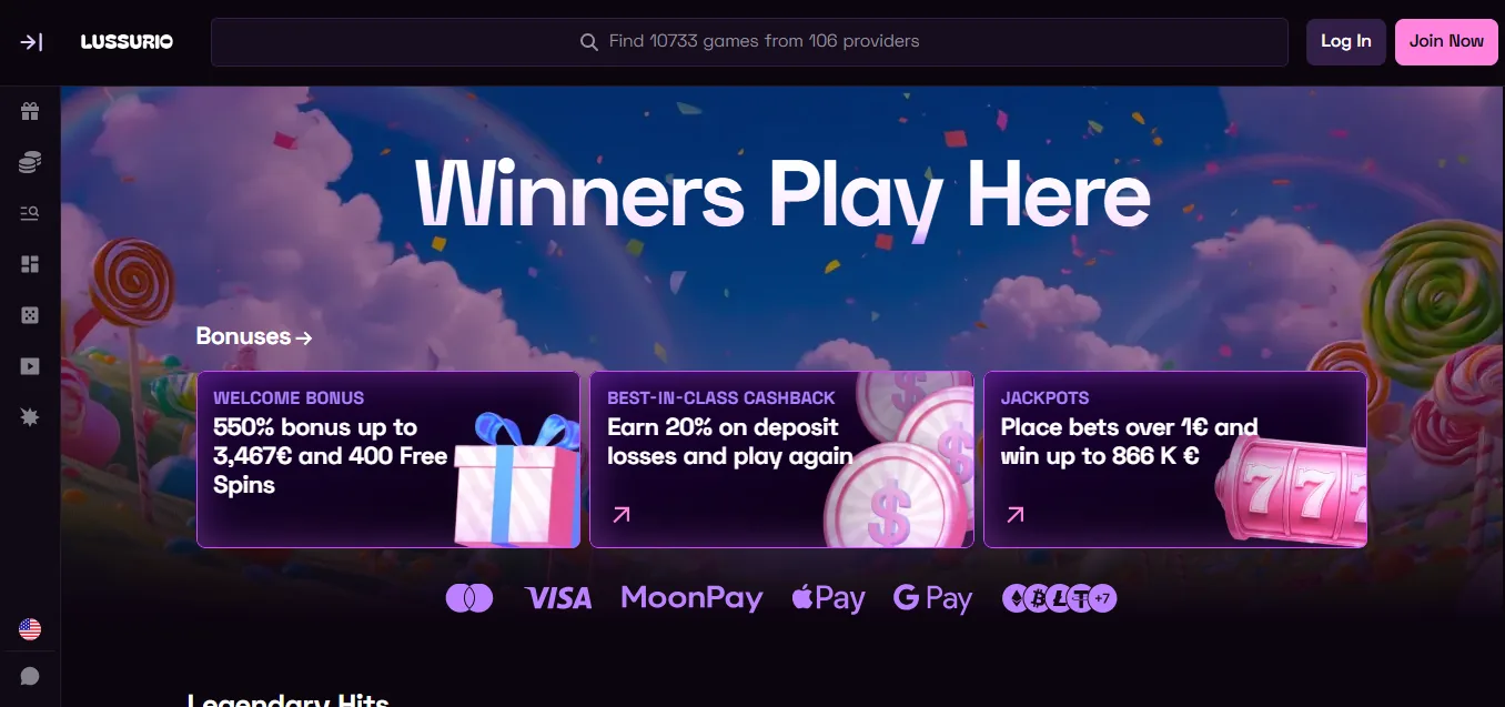 Screenshot of Lussurio's welcome bonus offer