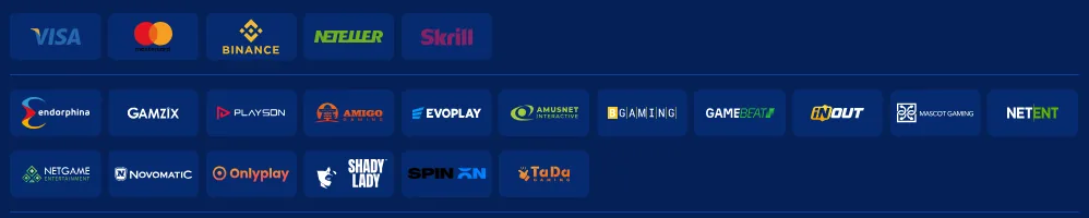 Screenshot of Spin City's cashier and payment methods