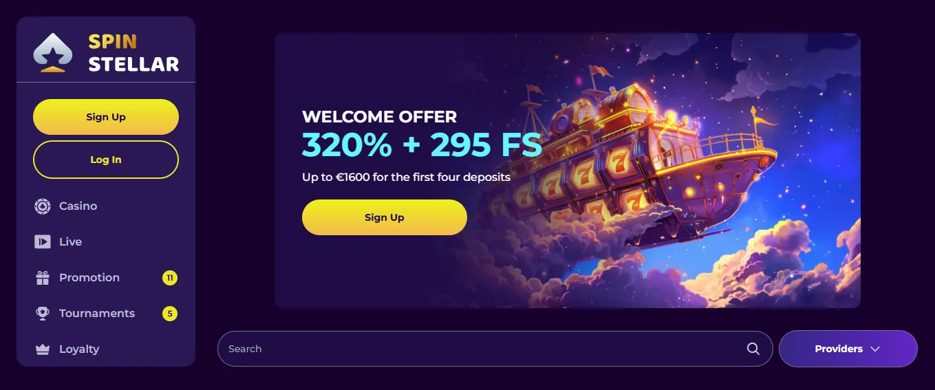 Screenshot of SpinStellar's homepage
