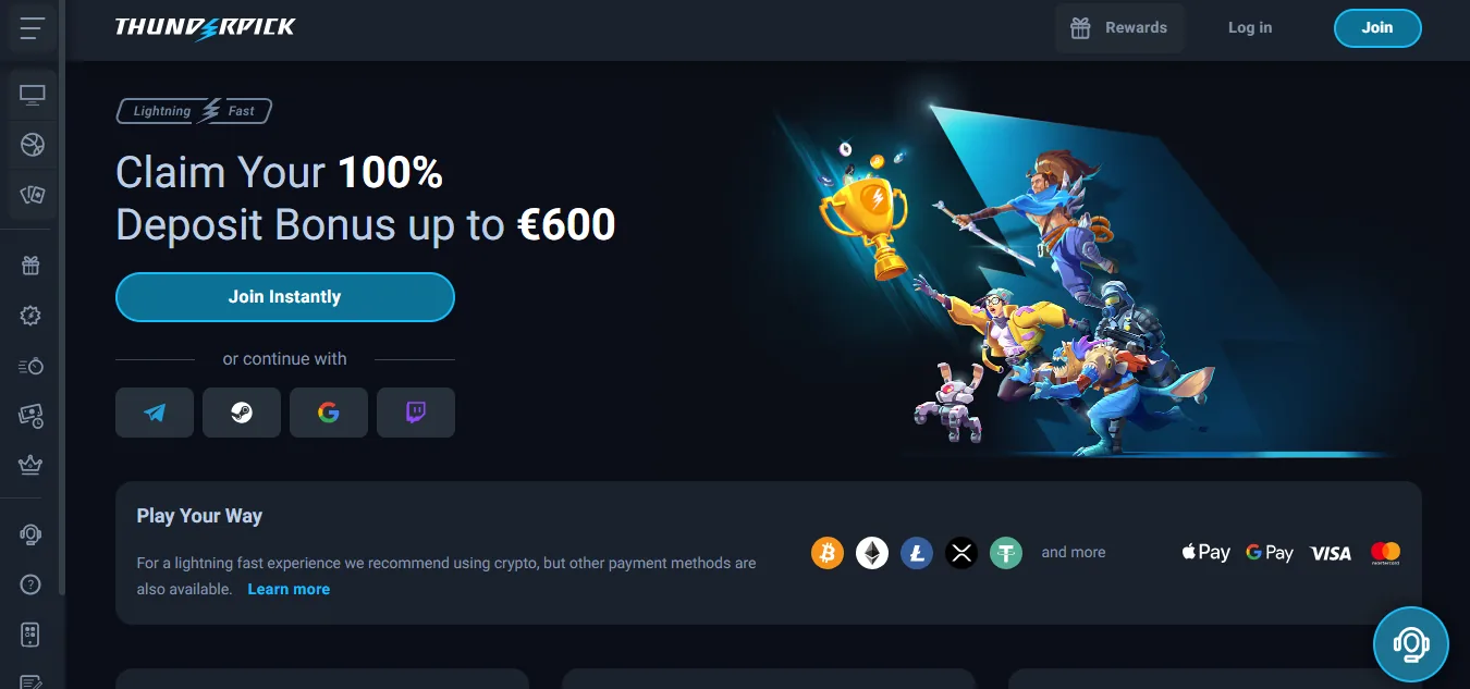 Screenshot of Thunderpick's welcome bonus offer