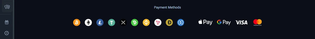 Screenshot of Thunderpick's cashier and payment methods