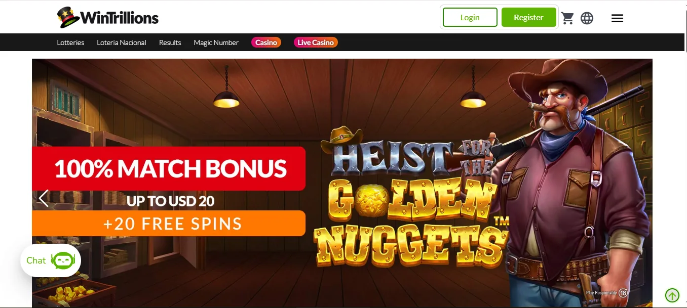 Screenshot of Win Trillions's homepage