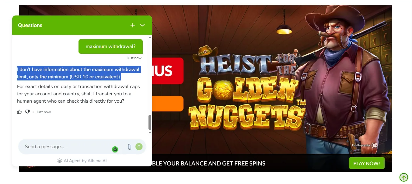 Screenshot of Win Trillions's live chat support window